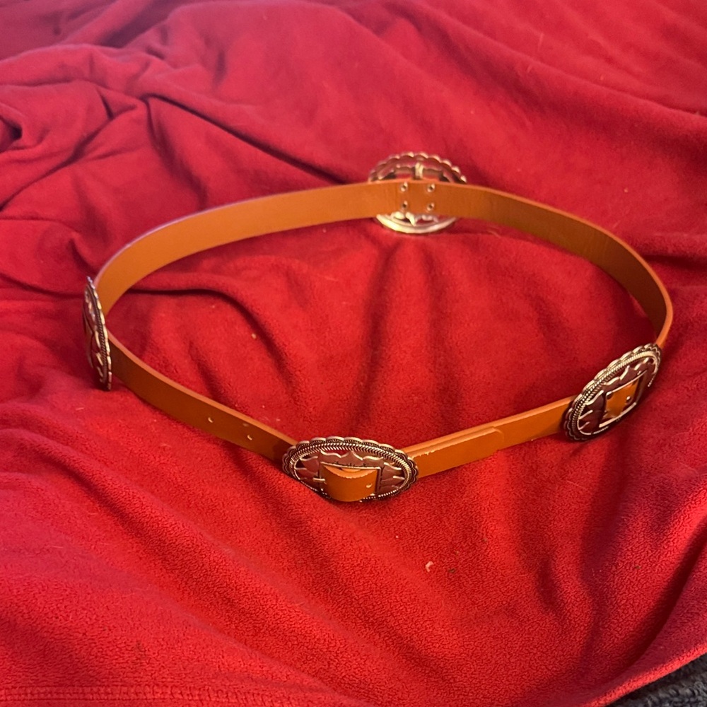 Brown Leather Belt with Silver Buckles
